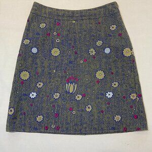 White Stuff gray skirt with embroidered flowers and little elephants, 14